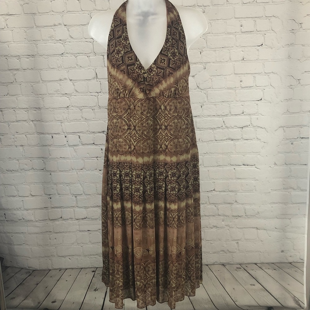 Believe In Yourself And You Can Do Anything (BIYAYCDA) brown BOHO halter dress.